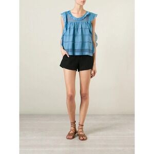 ISABEL‎ MARANT ÉTOILE Clara Blue Tiered Sleeveless Top Crochet Size 32 / US 2/S